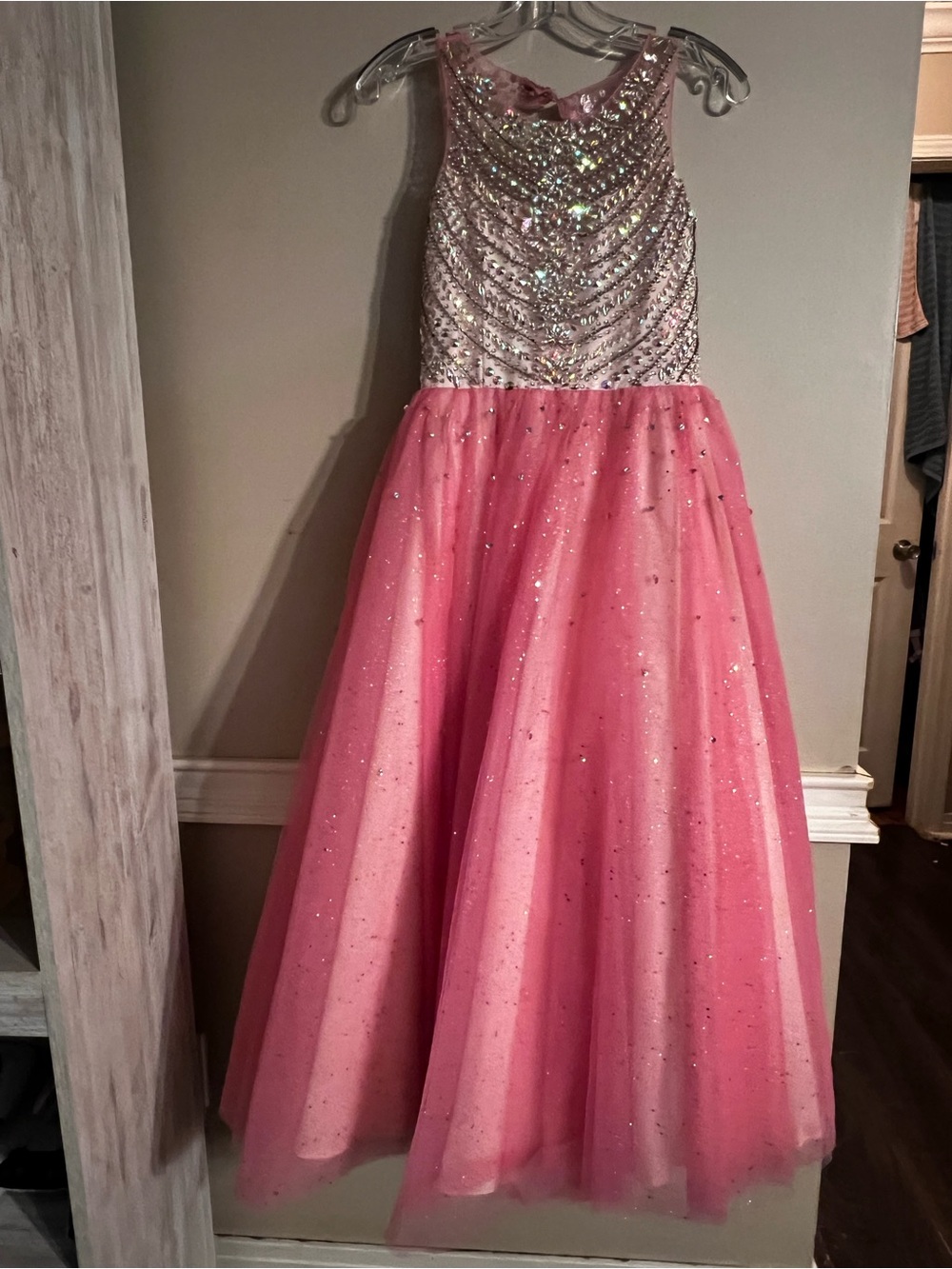 Tiffany Designs Pink and Silver Sequin Tulle Gown